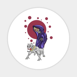 Creepy Cartoon Skull Holding A Dog Design Magnet